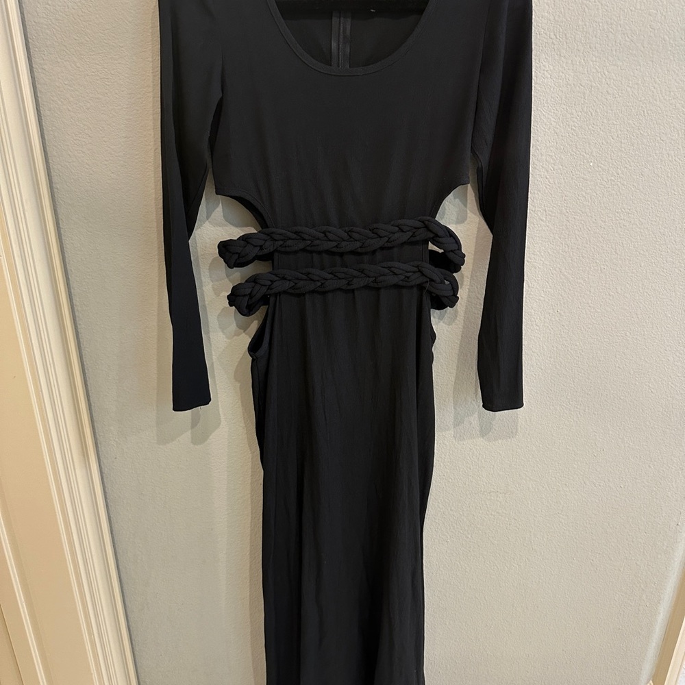 For Love & Lemons | S | Black unworldly Maxi Dress Braided Waist Cutout LS Goth - Picture 4 of 8
